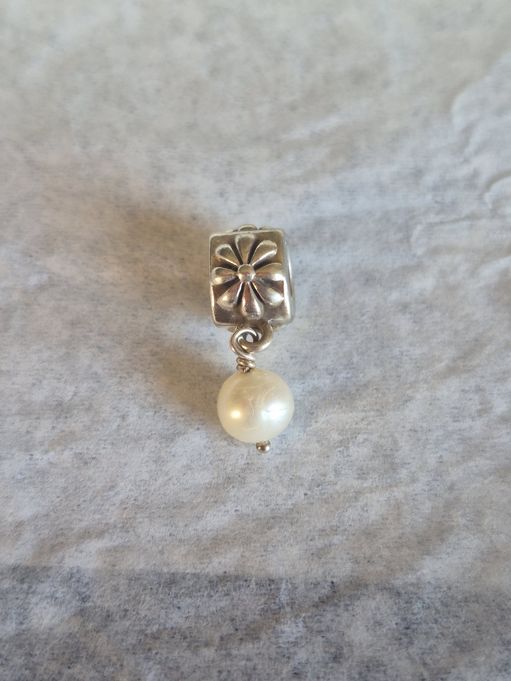 Pandora Silver Floral Pearl Drop Charm - White